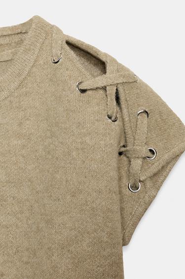 PULL EN MAILLE AVEC DÉTAIL AUX ÉPAULES - écru/vert kaki de Zara - Image 6