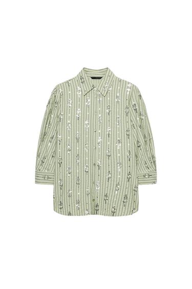 ÁO SƠ MI SỌC KIM SA - Màu xanh lá dịu từ Zara