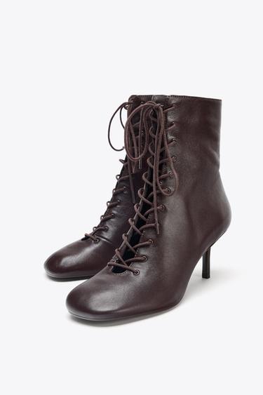 LEATHER KITTEN ANKLE BOOTS - Brown by Zara - Image 3