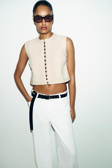 TEXTURED KNIT WAISTCOAT TOP - Ecru by Zara - Image 4