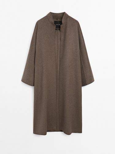 Abrigo largo abierto mezcla lana - Marrón de Zara
