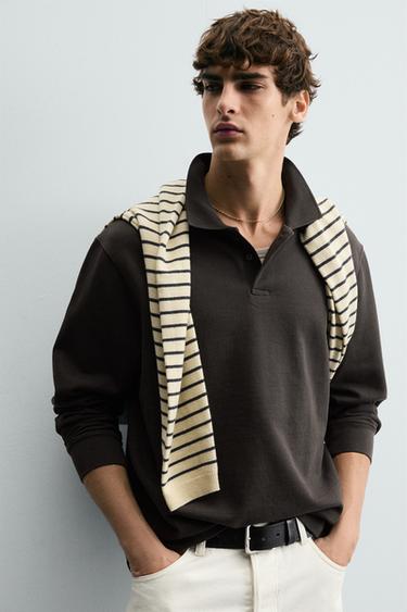 POLO STRUCTURÉ DÉLAVÉ - Marron foncé de Zara - Image 4