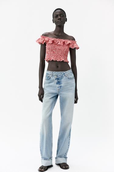 GINGHAM CHECK TOP - White / Red by Zara - Image 0