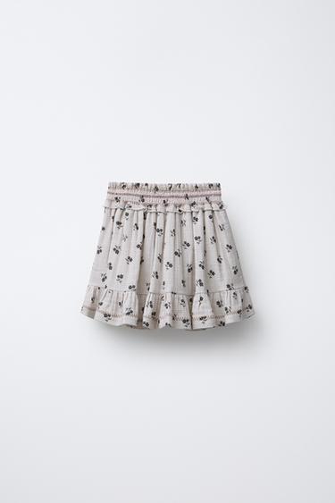 JUPE À CARREAUX IMPRIMÉ FLEURS - Écru / Noir de Zara - Image 1