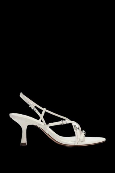 Zara BUCKLED HEELED SANDALS - White
