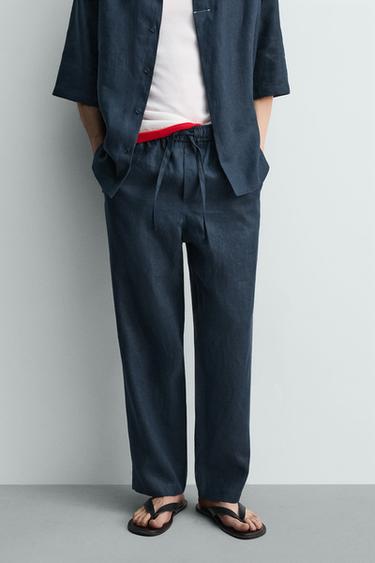 100% LINEN TROUSERS WITH CONTRAST TOPSTITCHING - Indigo by Zara