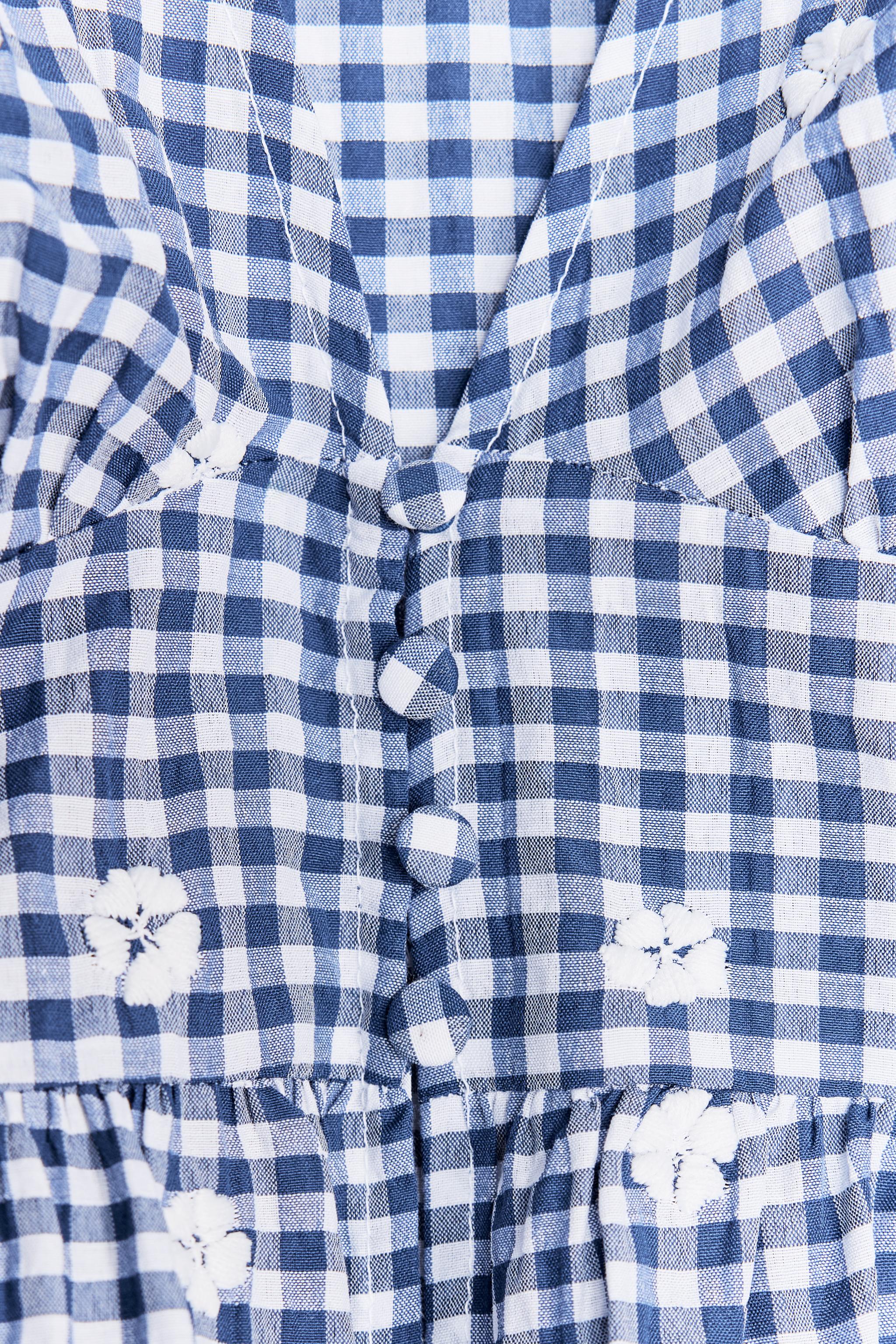 刺繍入りギンガムチェック柄トップス - 青色/白色 | ZARA Japan