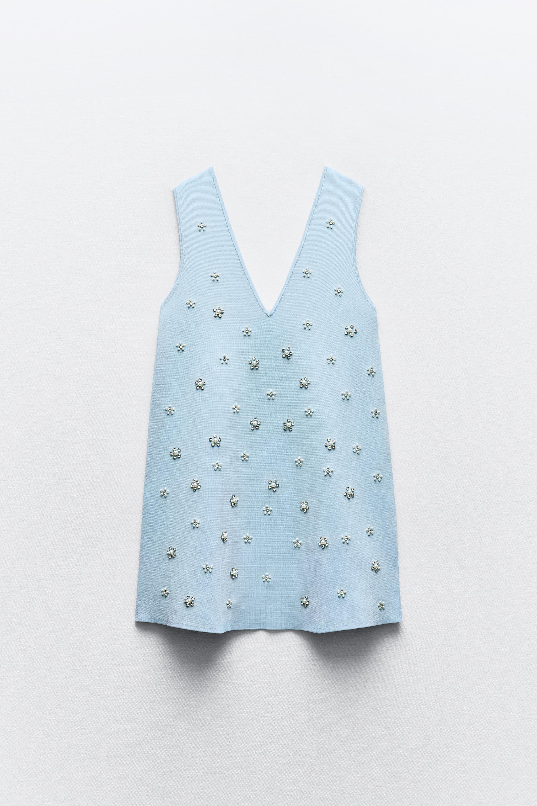 BEADED JEWEL KNIT MINI DRESS - Light blue | ZARA United States