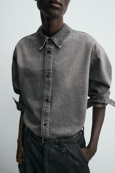 WASHED RELAXED FIT DENIM SHIRT - Grey by Zara - Image 5