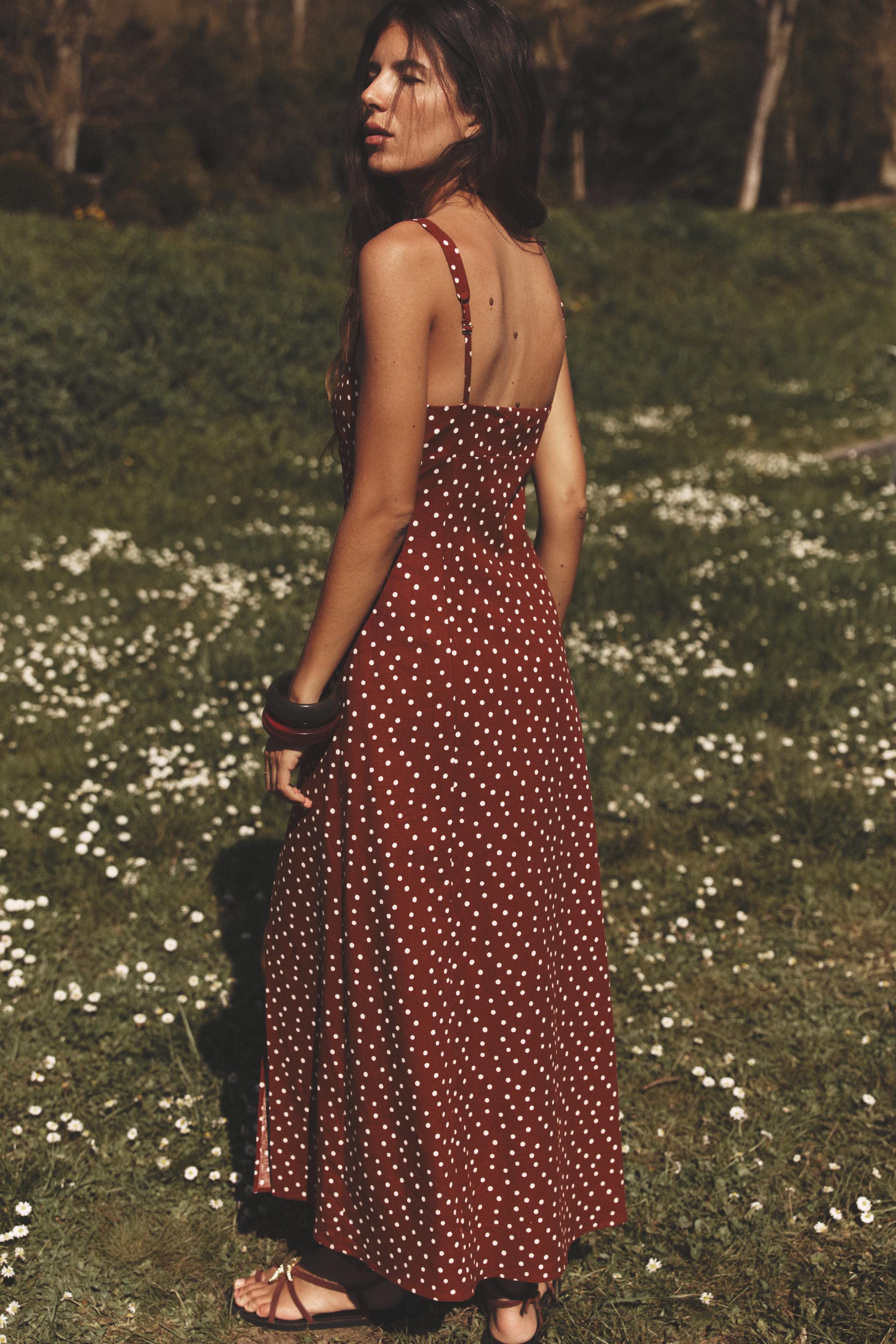 Lino Zara Abito Lungo Pois Vestito Midi Abito Pois Zara VESTITO