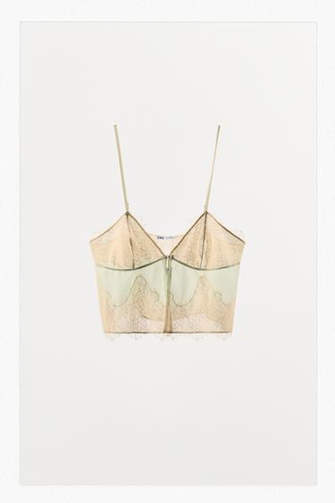 TOP LINGERIE BRETELLE PIZZO - Verde acqua di Zara
