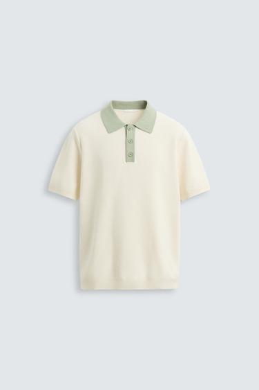 CONTRAST KNIT POLO SHIRT - Ecru / Green by Zara