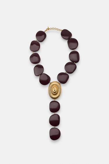 Zara SHELL STONE NECKLACE - Golden - Image 0