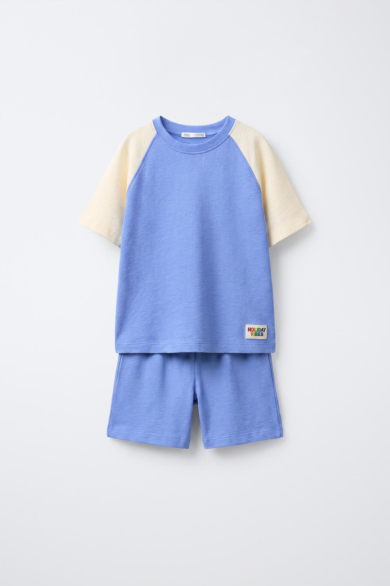 6-14 YEARS/ TEXTURED LABEL PYJAMAS — Blue