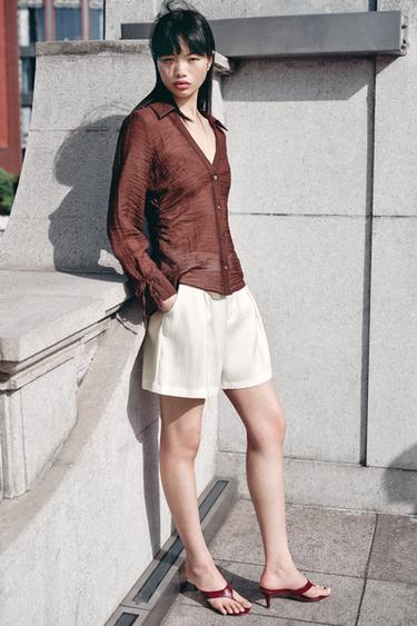 Zara 皺痕效果襯衫 - 棕色