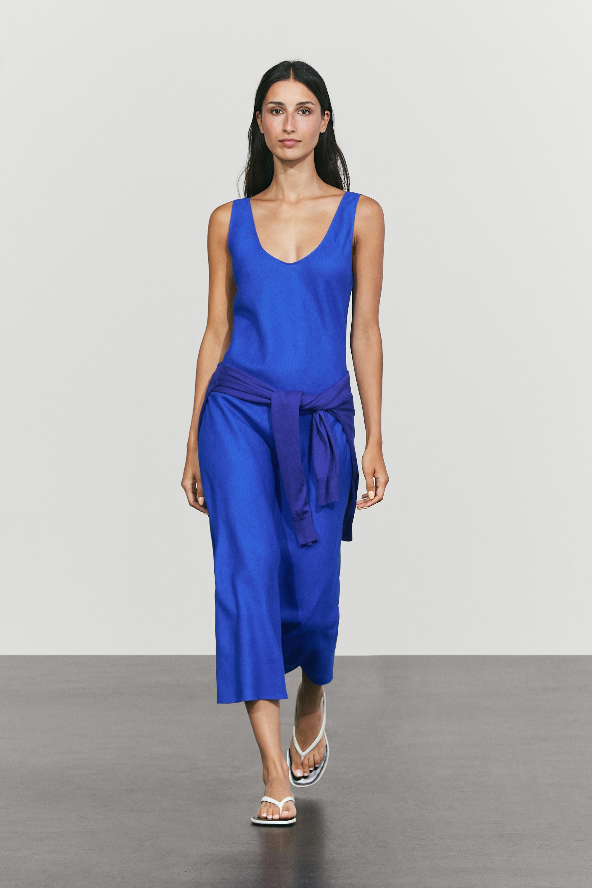 100% linen strap midi dress