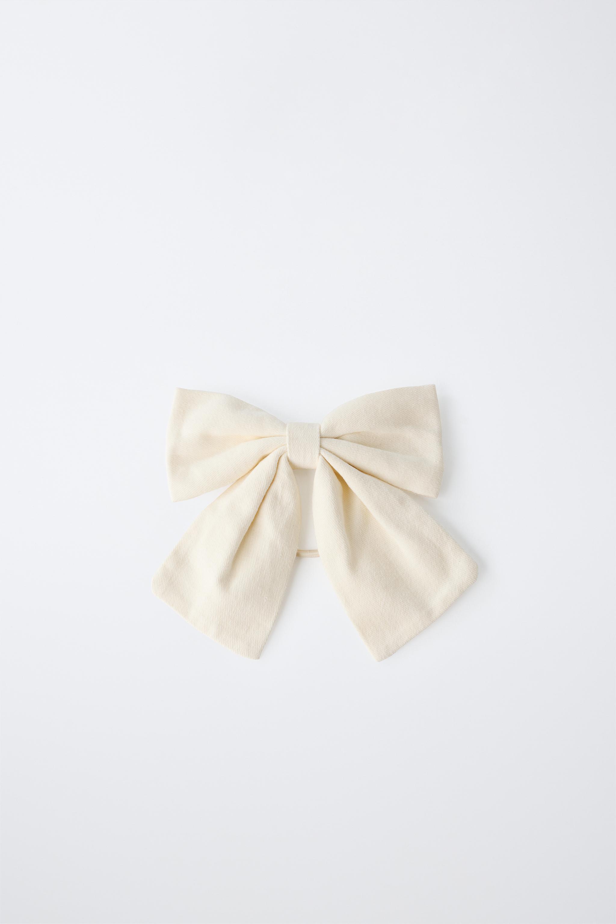 BOW HAIR TIE AND BARRETTE SET — Ecru