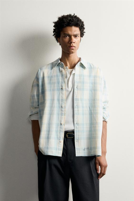 CHEMISE COUPE DÉCONTRACTÉE À CARREAUX - Bleu de Zara - Image 1