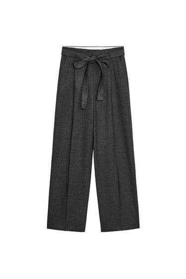 PANTALÓN RAYA DIPLOMÁTICA CINTURÓN - Plomo de Zara