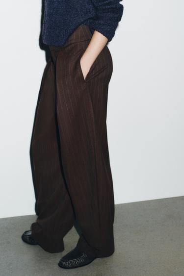 PANTALON BALLOON À RAYURES AVEC PLIS - Marron / Écru de Zara - Image 3