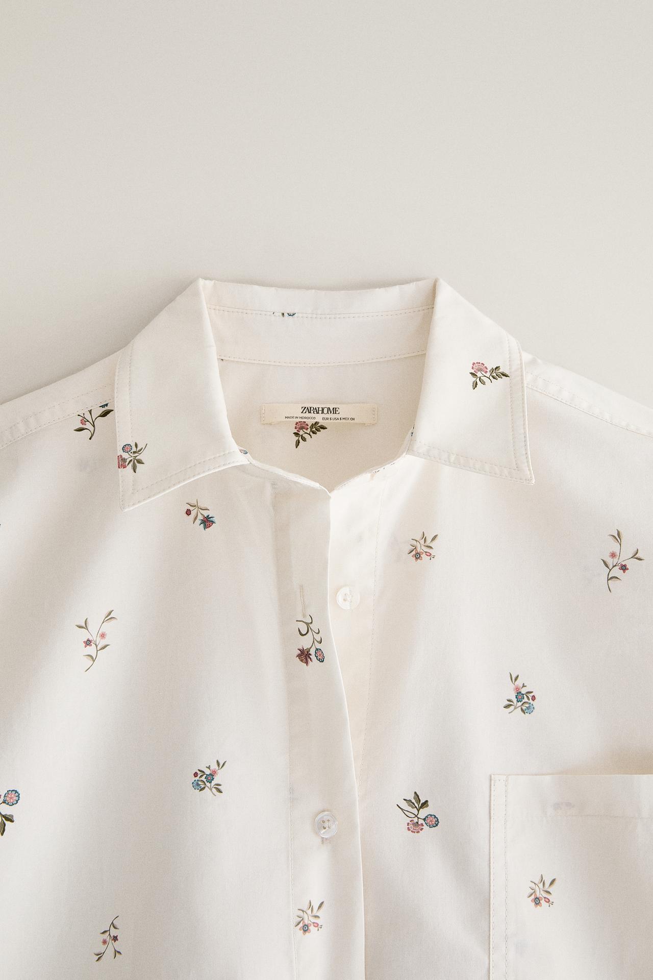 FLORAL PRINT SHIRT — Oyster-white