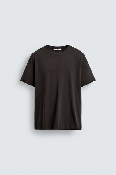 تيشرت بيزك MEDIUM WEIGHT - بني داكن by Zara