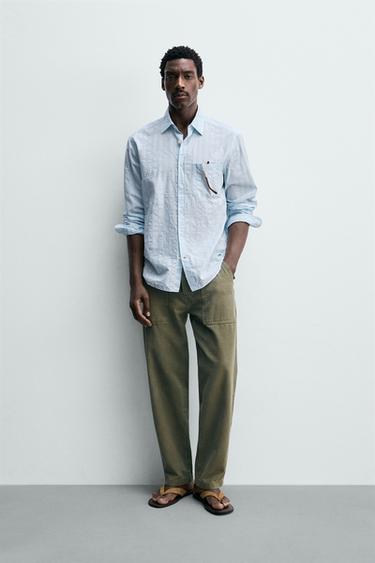 REGULAR FIT STRIPED SHIRT - Light sky blue by Zara