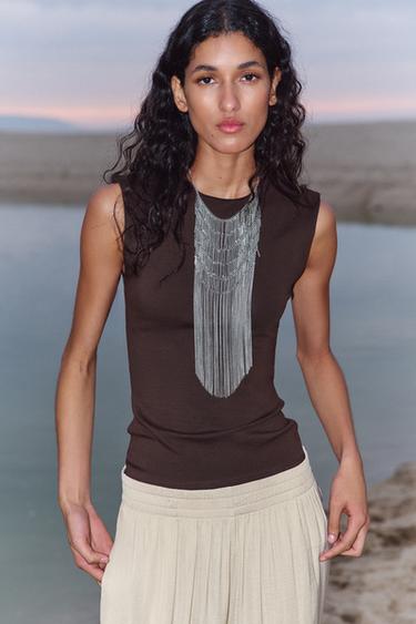 SLEEVELESS KNIT TOP - Brown by Zara