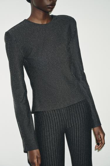 Zara PINSTRIPED SHOULDER PAD TOP - Striped