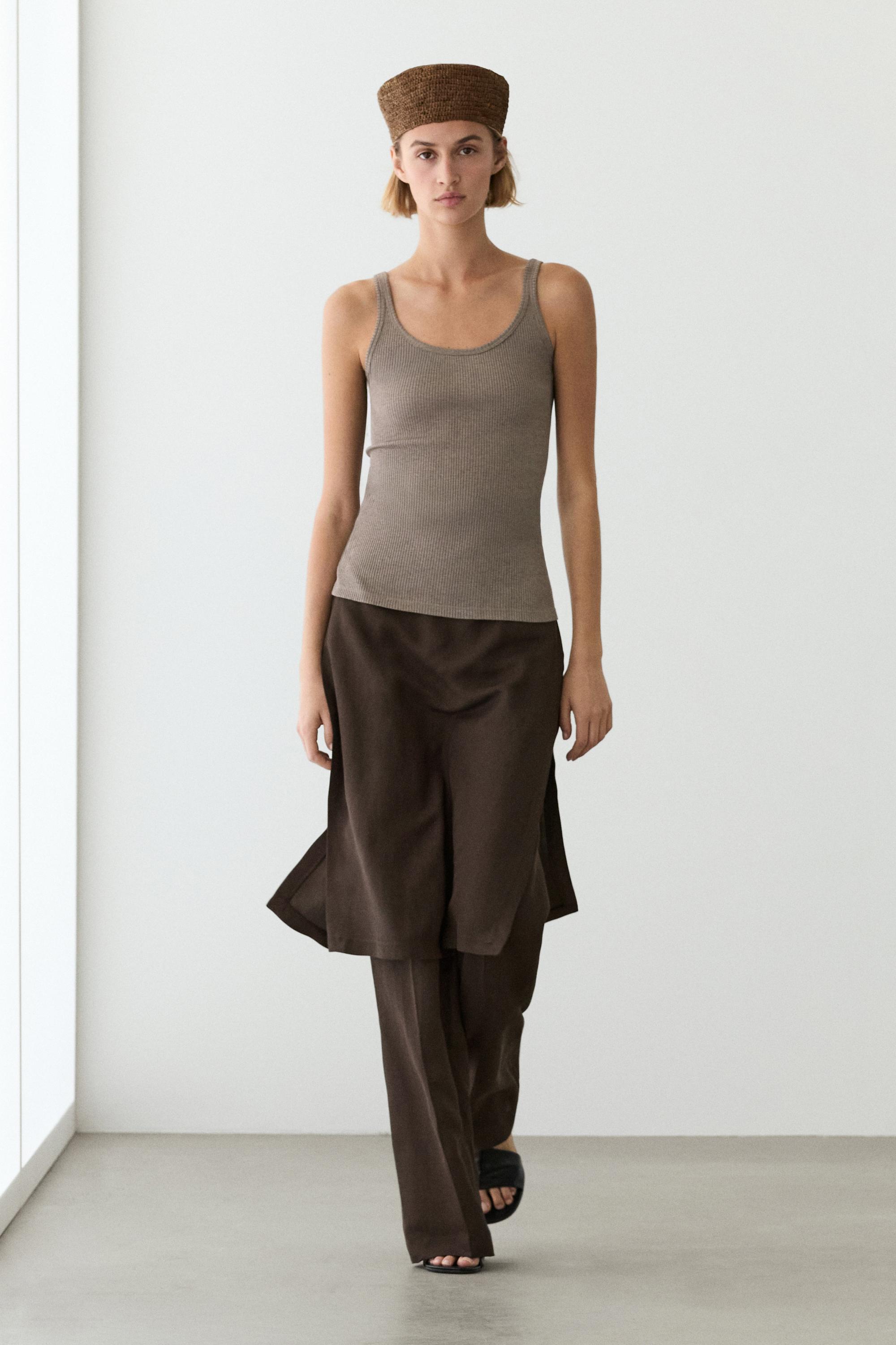 Flowing trousers with skirt detail — Chocolate