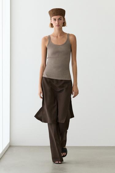 Zara Flowing trousers with skirt detail - Chocolate - Image 0