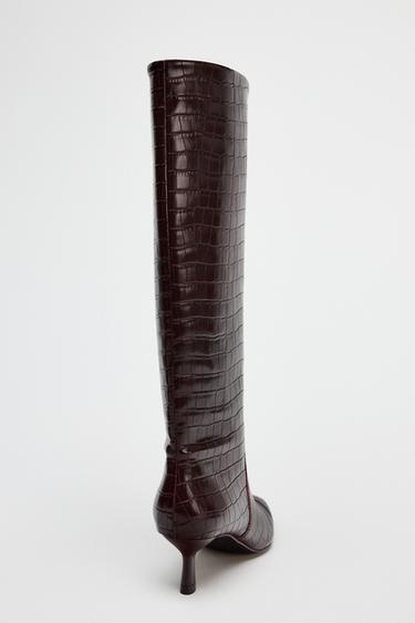 TEXTURED KITTEN HEEL BOOTS - Burgundy Red by Zara - Image 4