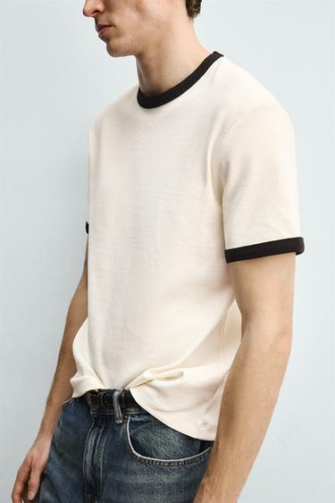 BASIC RIBBED CONTRAST T-SHIRT - Oyster-white by Zara - Image 5