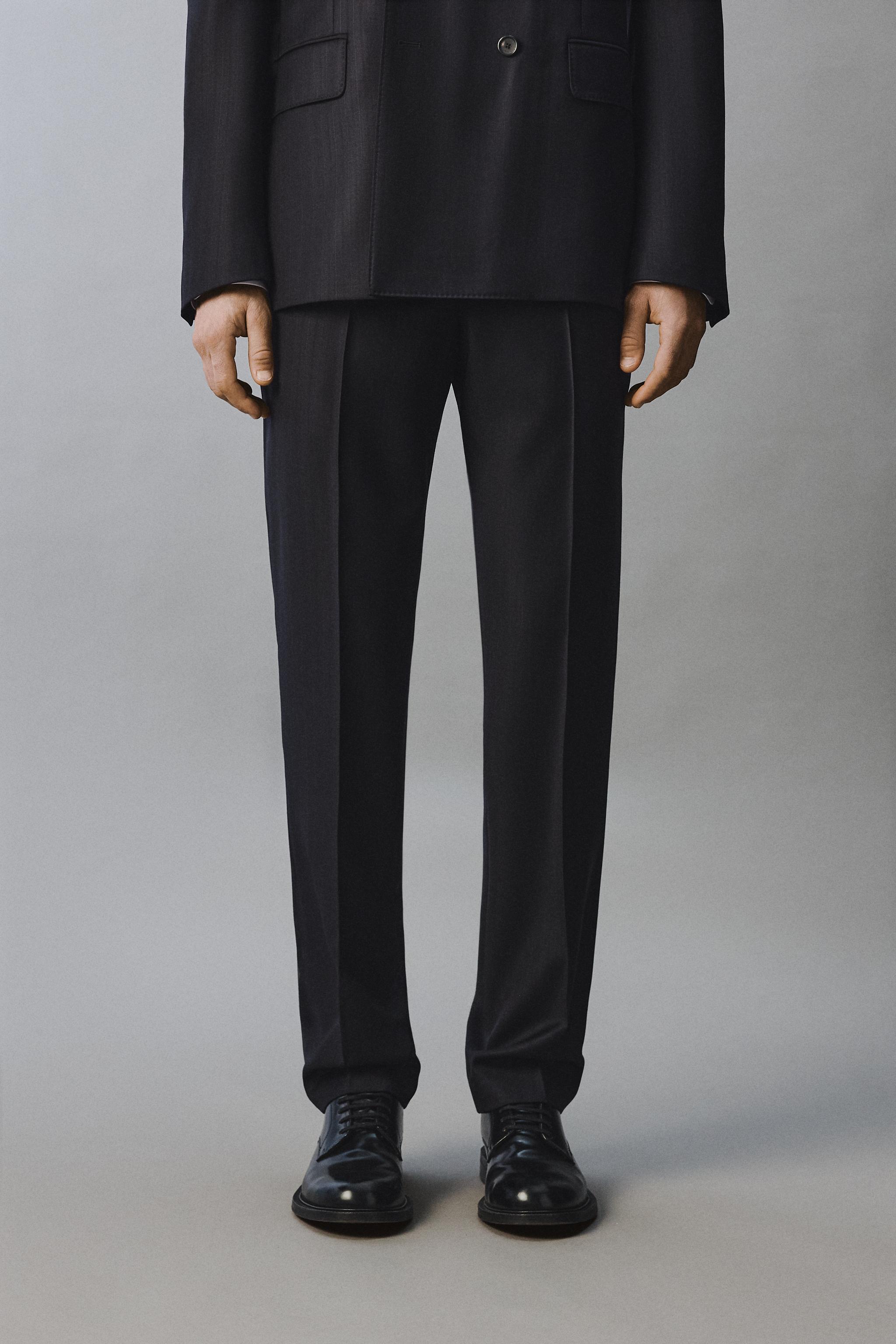 100% WOOL PINSTRIPE SUIT PANTS