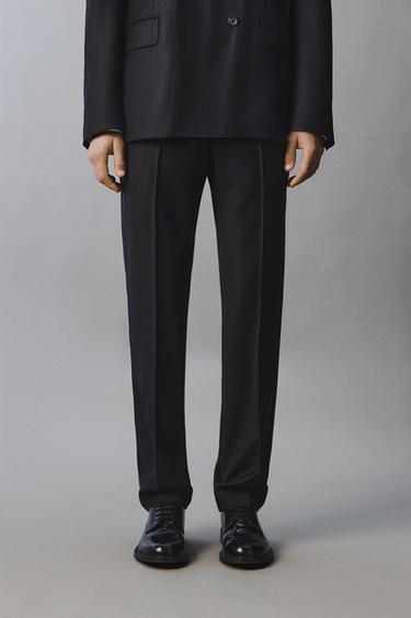 CALÇAS DE FATO RISCA DIPLOMÁTICA 100% LÃ - Azul-marinho da Zara