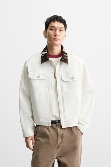 JEANSJACKE MIT KONTRASTKRAGEN - Weiß von Zara