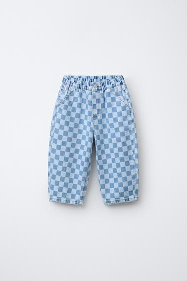 CHECKED BALLOON JEANS - Mid-blue by Zara
