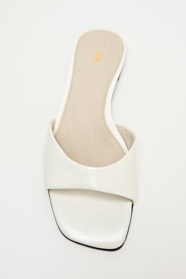 FLAT LEATHER SANDALS - Ecru White by Zara
