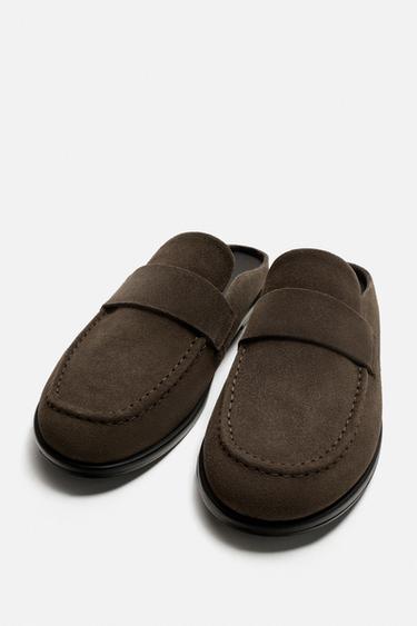 LEATHER MULE LOAFERS - Taupe Grey by Zara - Image 1