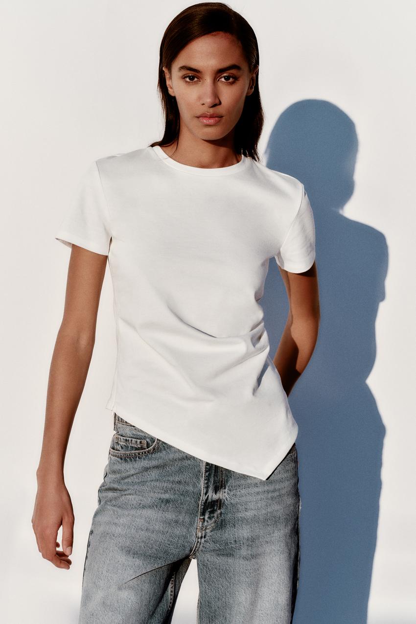 Longline T Shirt With Asymmetric Hem Shape