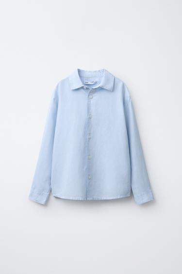 PLAIN LINEN BLEND AND COTTON SHIRT - Light blue by Zara - Image 0