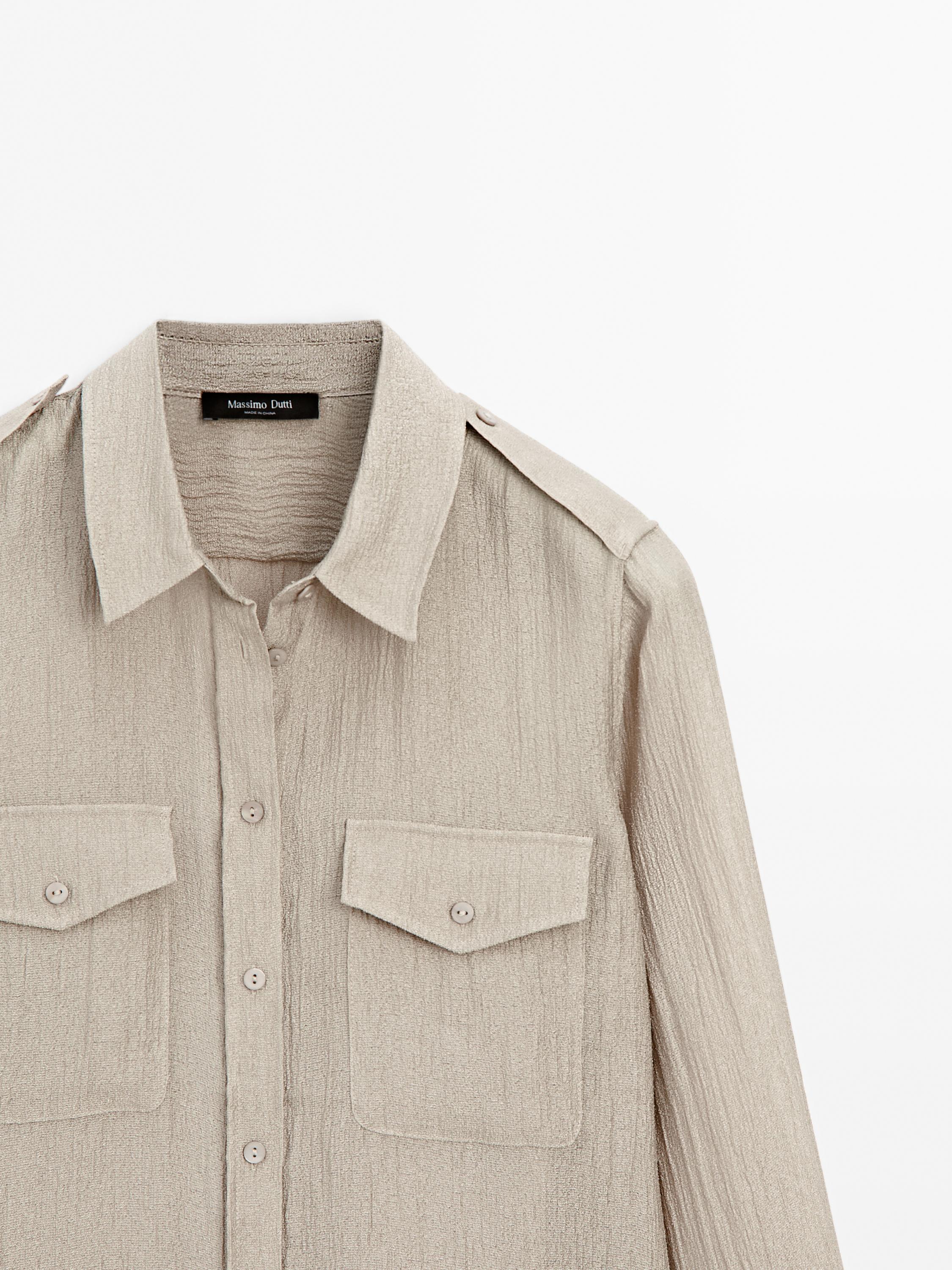 Flowing semi-sheer shirt with pockets - Beige | ZARA United