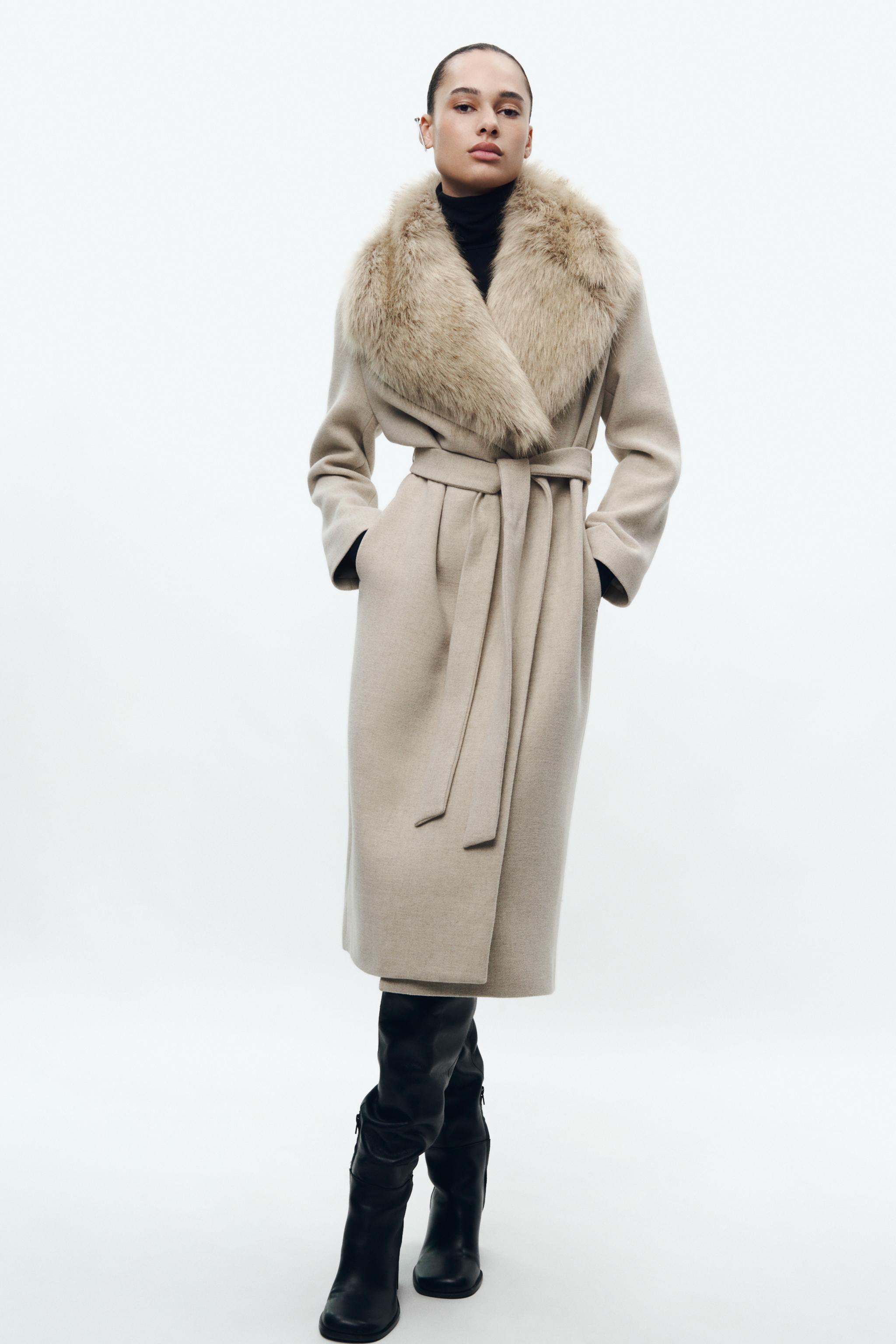 Hot Zara Coat with Faux Fur Collar