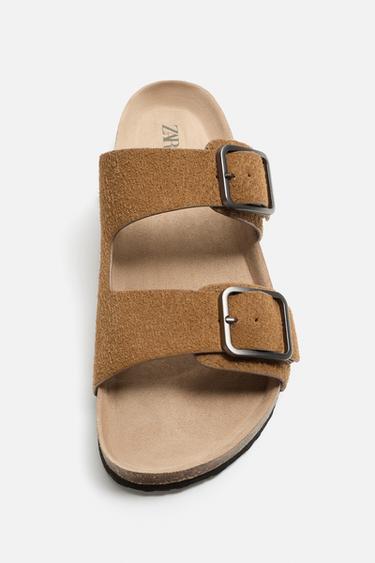 DOUBLE-STRAP LEATHER SANDALS - Cognac Brown by Zara - Image 4