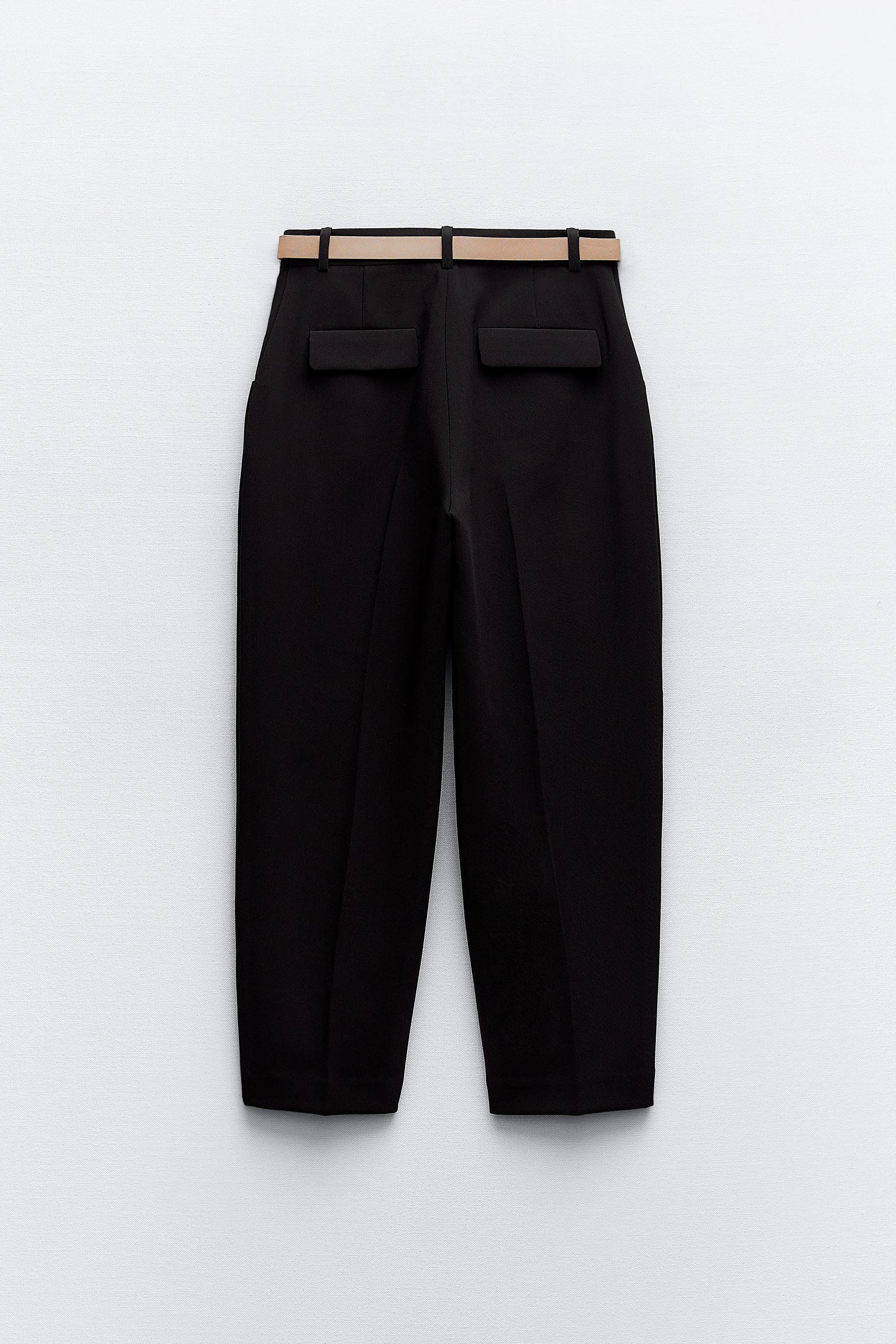 Zara Brown Tie Waist Tapered Pants Women's Size Large New - beyond