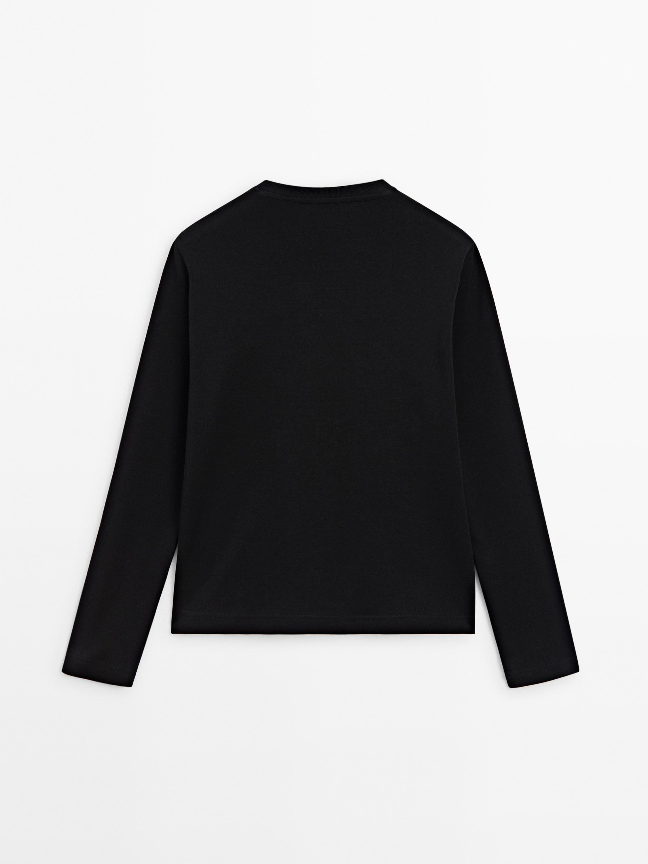 Long sleeve cotton T-shirt - Black | ZARA United States