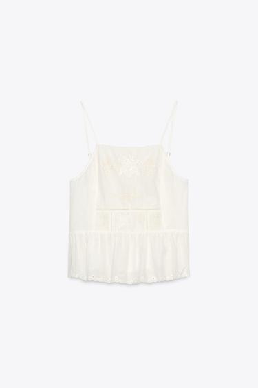 TOP FLEURS BRODÉES NŒUD - Blanc cassé de Zara - Image 4