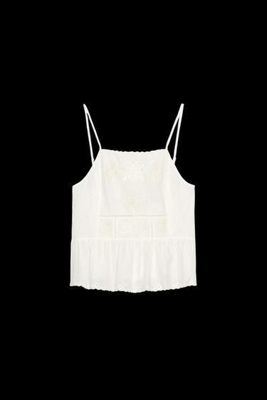 Zara EMBROIDERED FLOWER TIE TOP - Oyster-white - Image 0