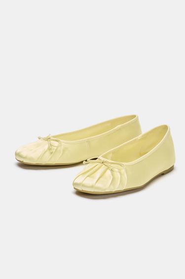 SATIN BALLET FLATS WITH BOW - Yellow by Zara - Image 3