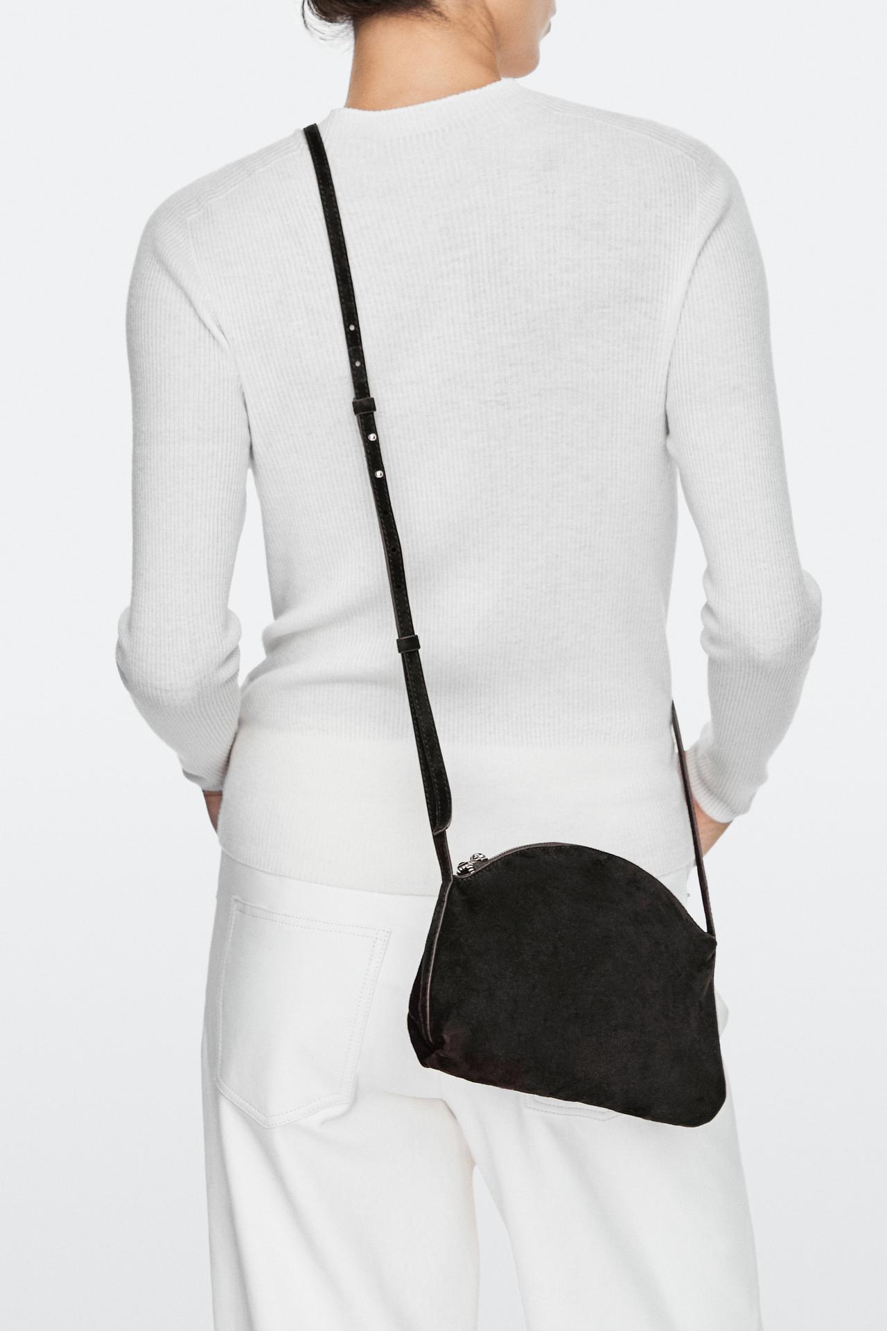 Split suede leather crossbody bag — Chocolate